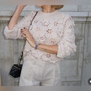 CURRENT AIR 3D FLORAL CROCHET SWEATER